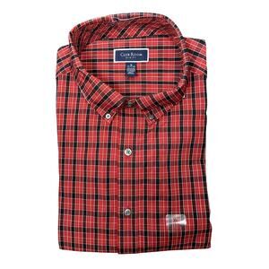 Club Room Men's XL 17-17.5 Slim Fit Short Sleeve Shirt Stretch Red & Black NEW